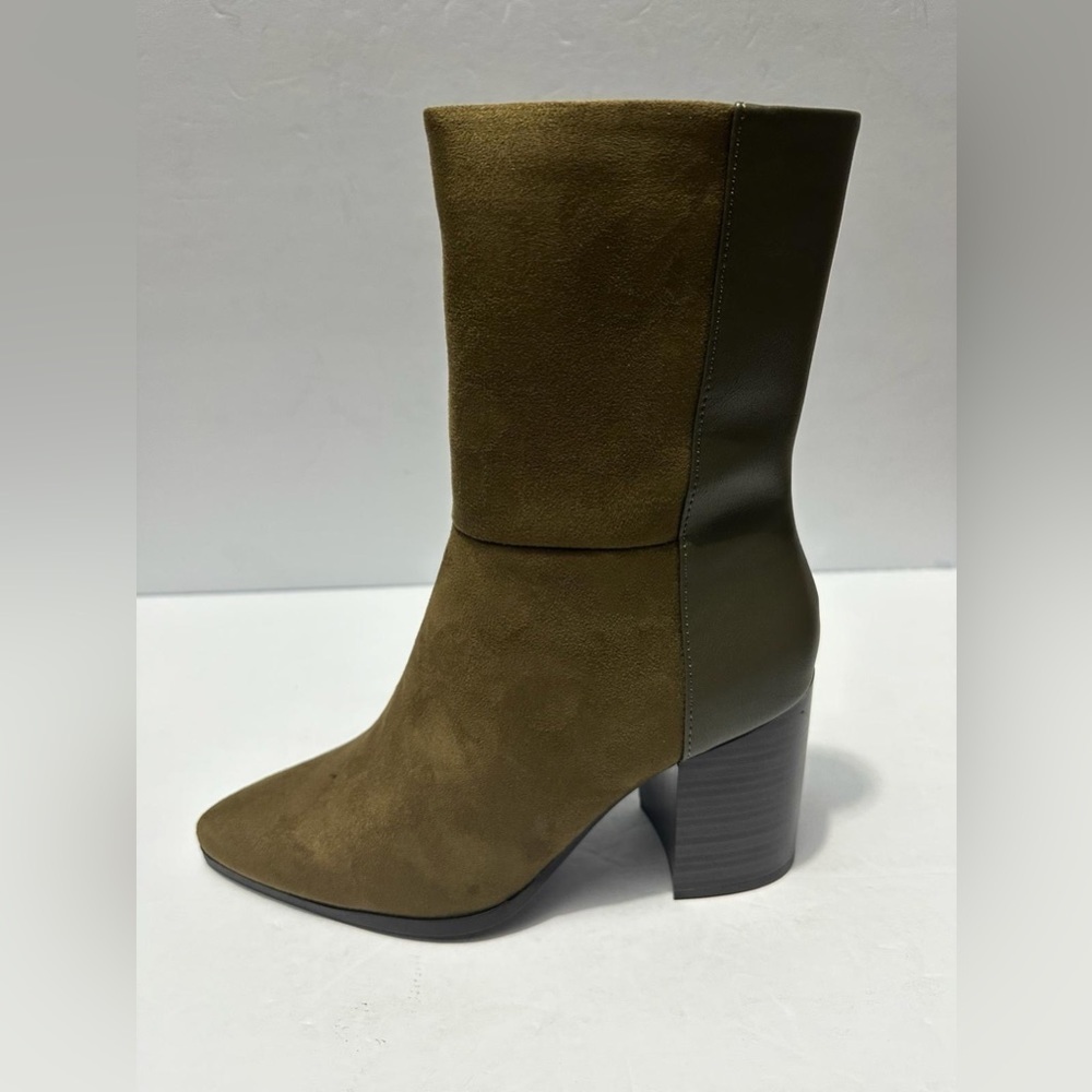 JOURNEE COLLECTION Womens Olive Two-Toned Sharlie Toe Block Heel Booties 7